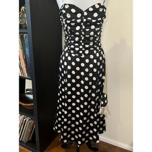 Laundry by Shelli Segal Black 100% Silk Polka Dot Midi Dress | Size 8